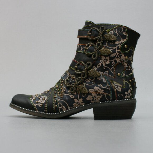 L'Artiste 37 Ladies (6.5-7) Spring Step Rodeha Black Side-zipper Ankle Booties - Picture 3 of 11